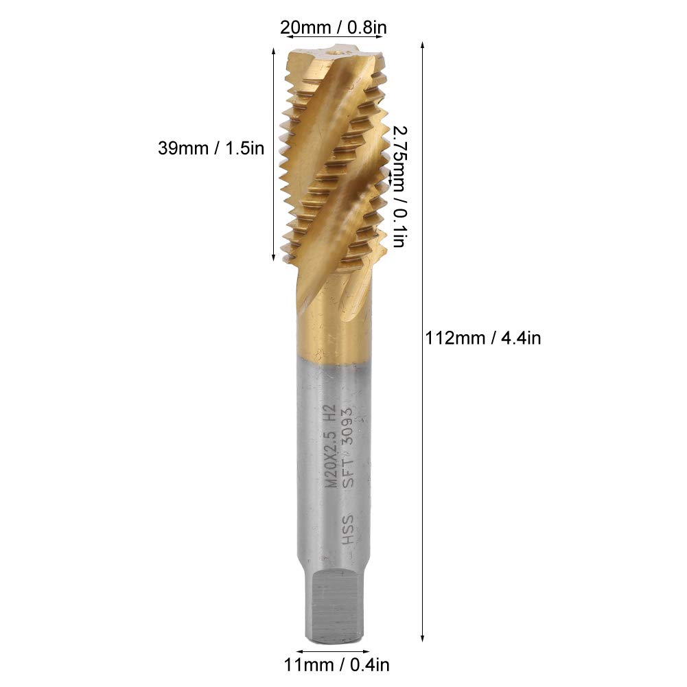 m20 x 2.5 spiral flute tap, hss titanium coated spiral flute plug threading tap m20 x 2.5