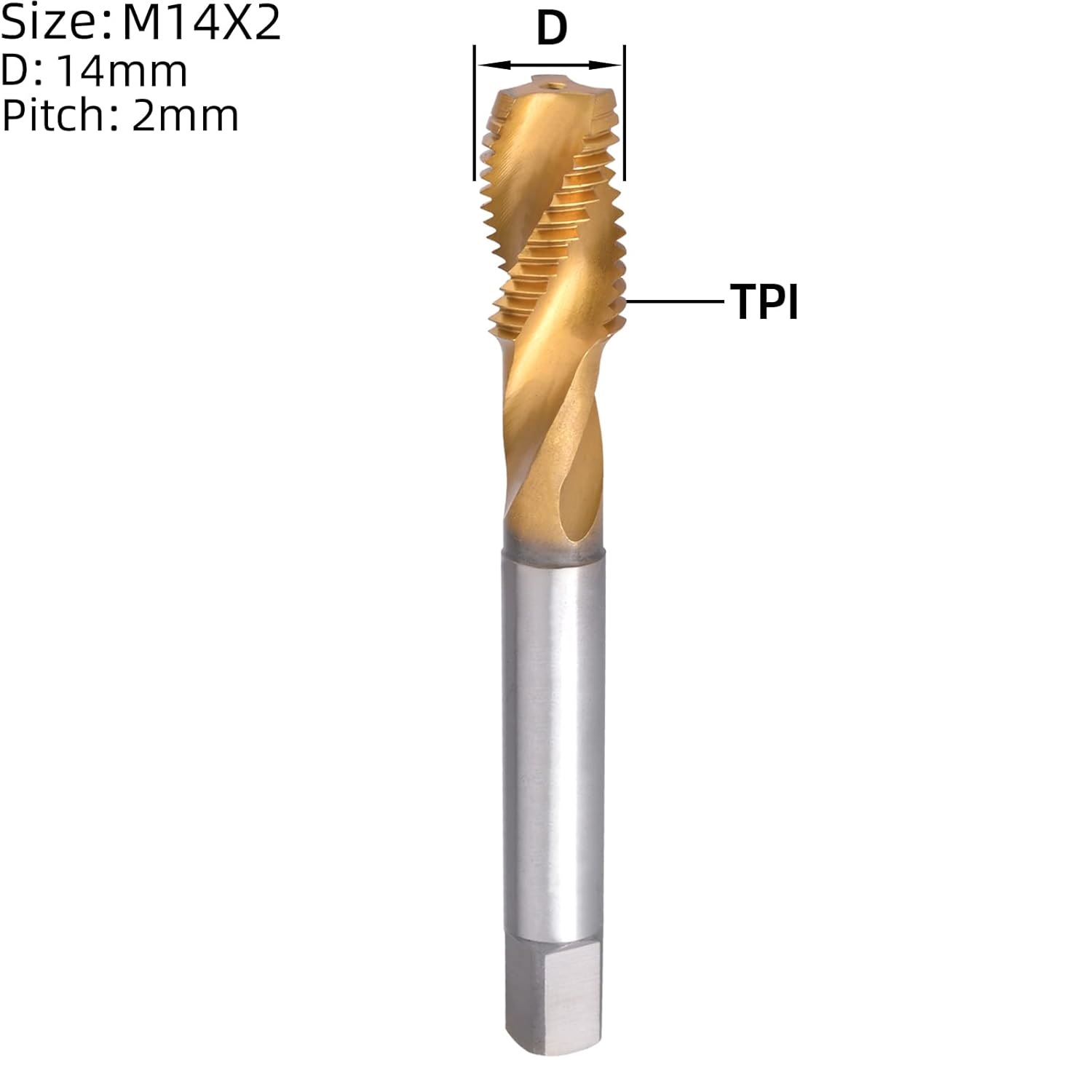 m14 x 2 spiral flute tap, hss titanium coated spiral flute plug threading tap m14 x 2.0