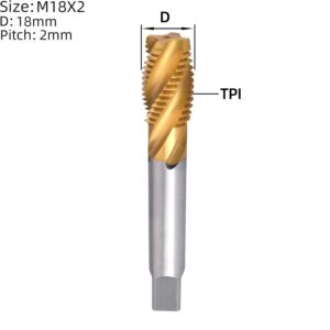m18 x 2 spiral flute tap, hss titanium coated spiral flute plug threading tap m18 x 2.0
