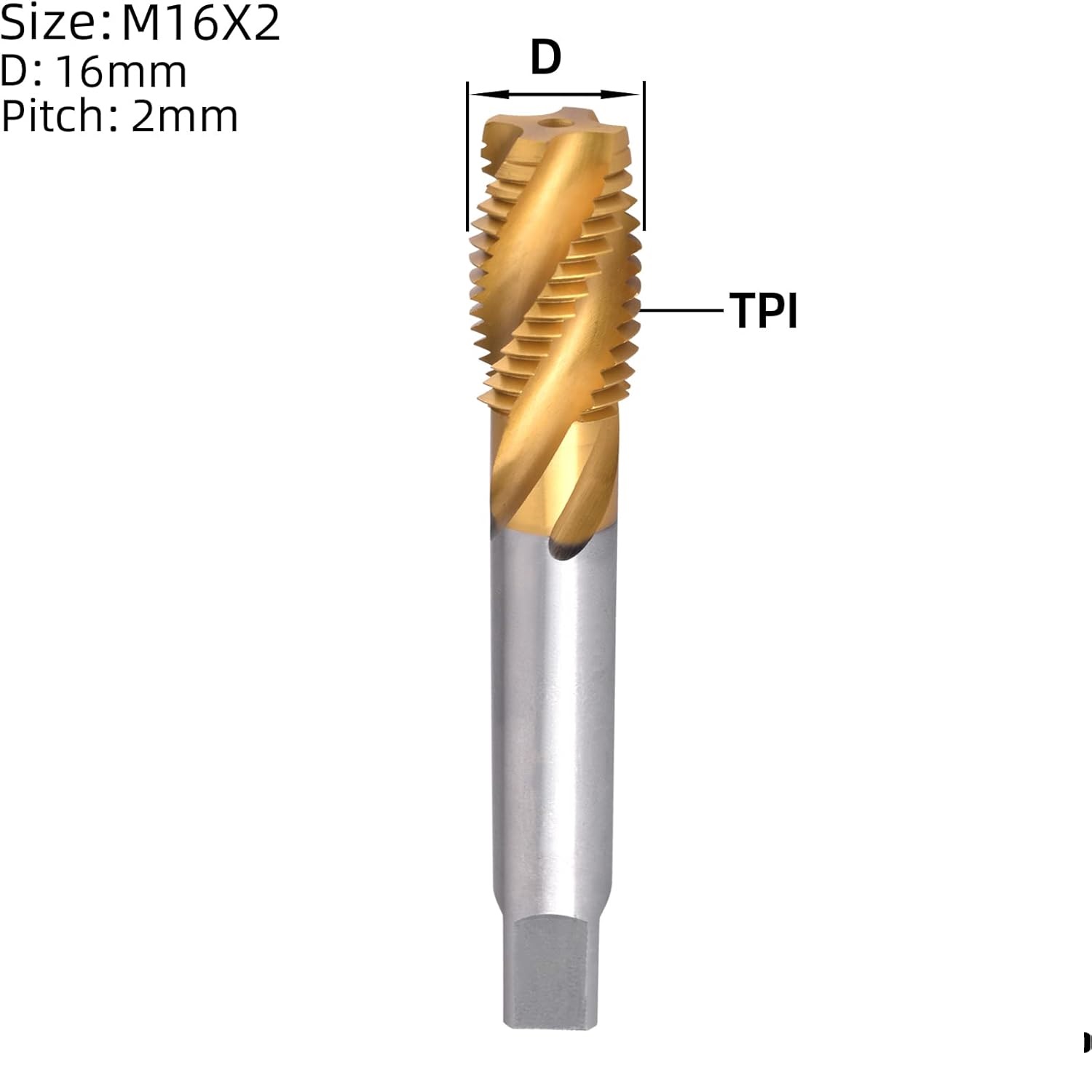 m16 x 2 spiral flute tap, hss titanium coated spiral flute plug threading tap m16 x 2.0 m16 x 2 spiral flute tap, hss titanium coated spiral flute plug threading tap m16 x 2.0