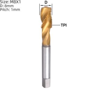 m8 spiral flute tap, hss titanium coated spiral flute plug threading tap