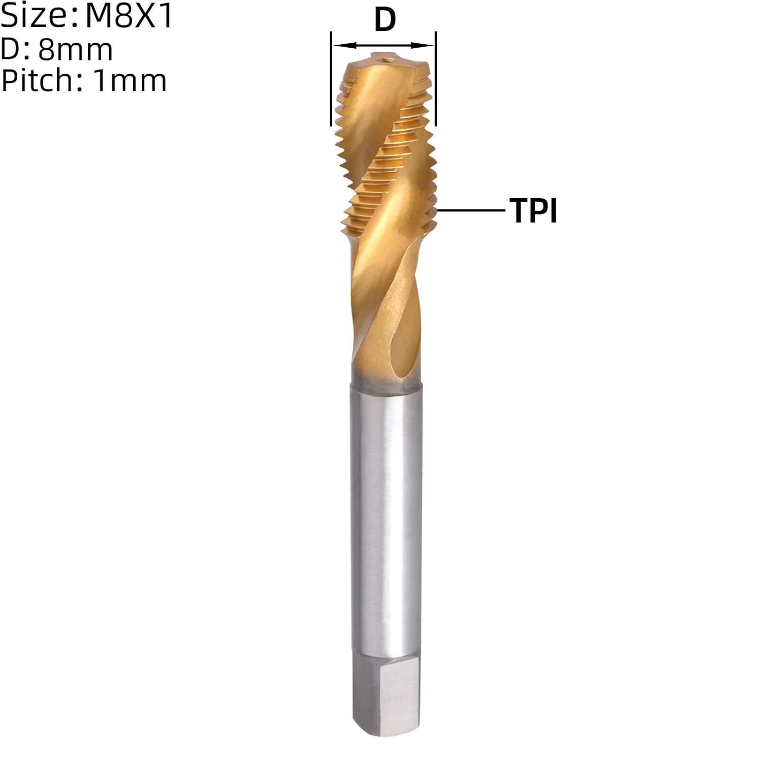 m8 spiral flute tap, hss titanium coated spiral flute plug threading tap m8 spiral flute tap, hss titanium coated spiral flute plug threading tap