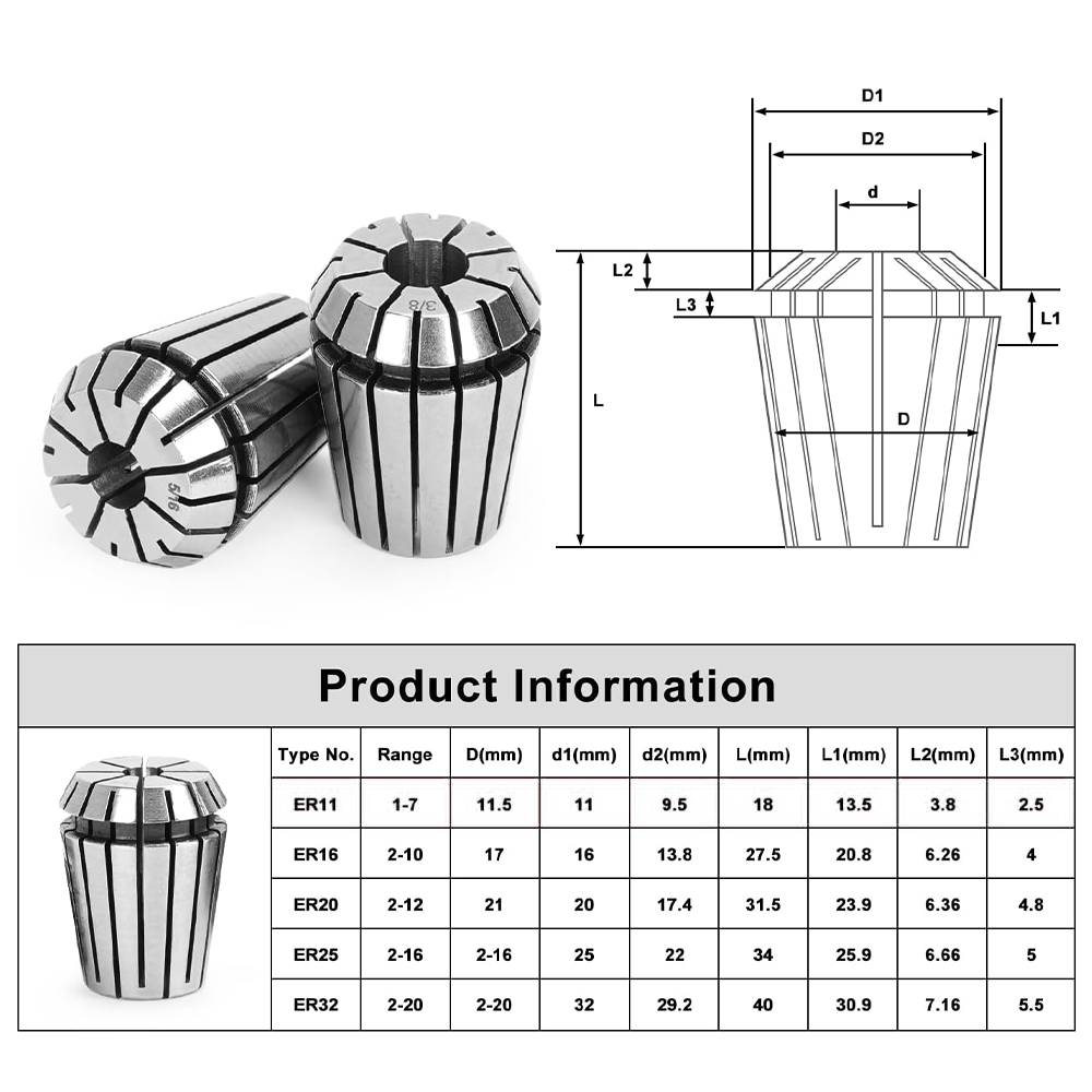 er32 collet high precision cnc tool holder (2mm–20mm range) for milling & router machines